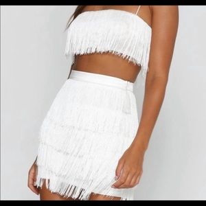 Meshki white fringe 2-piece outfit